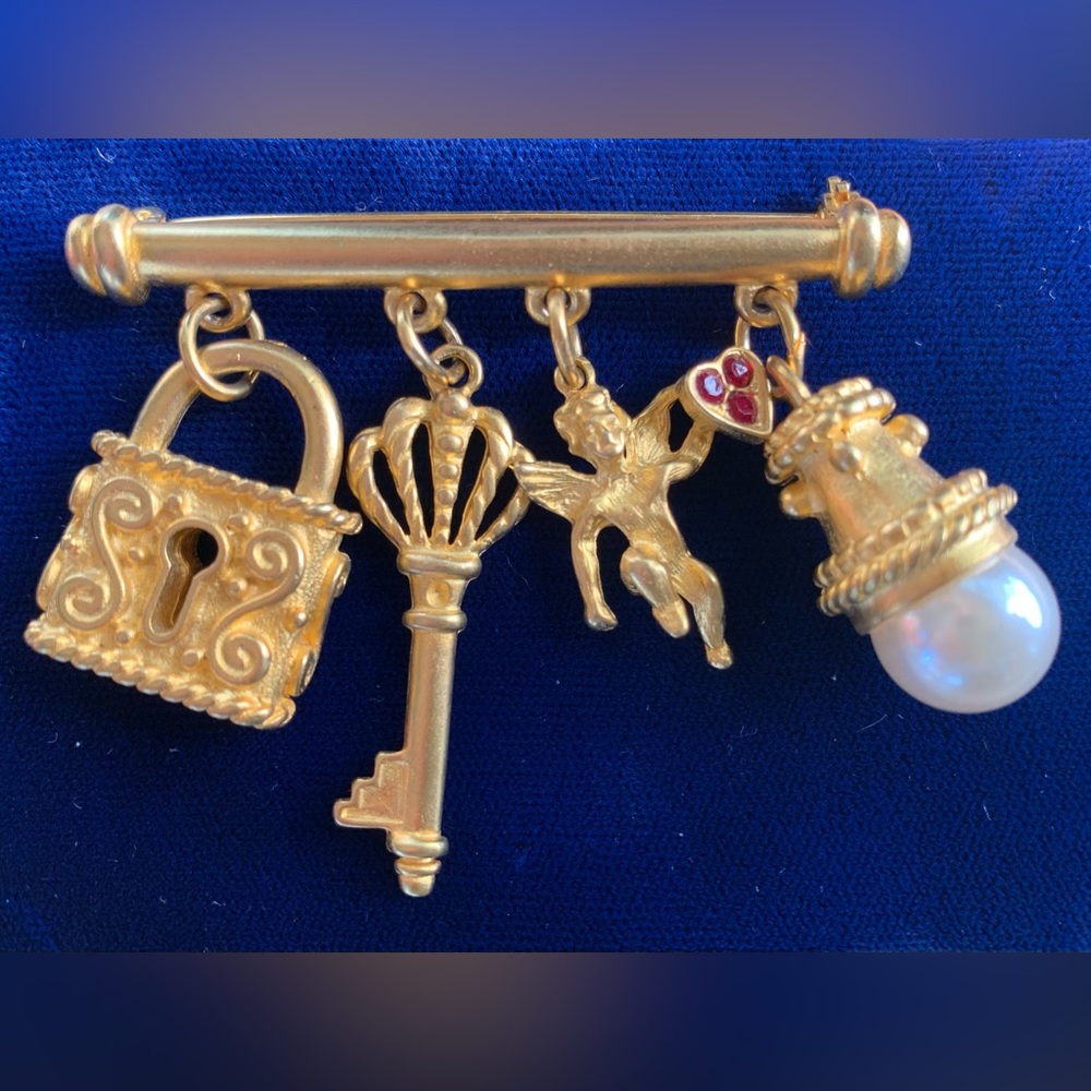 Vintage Cherub Lock and Key Brooch